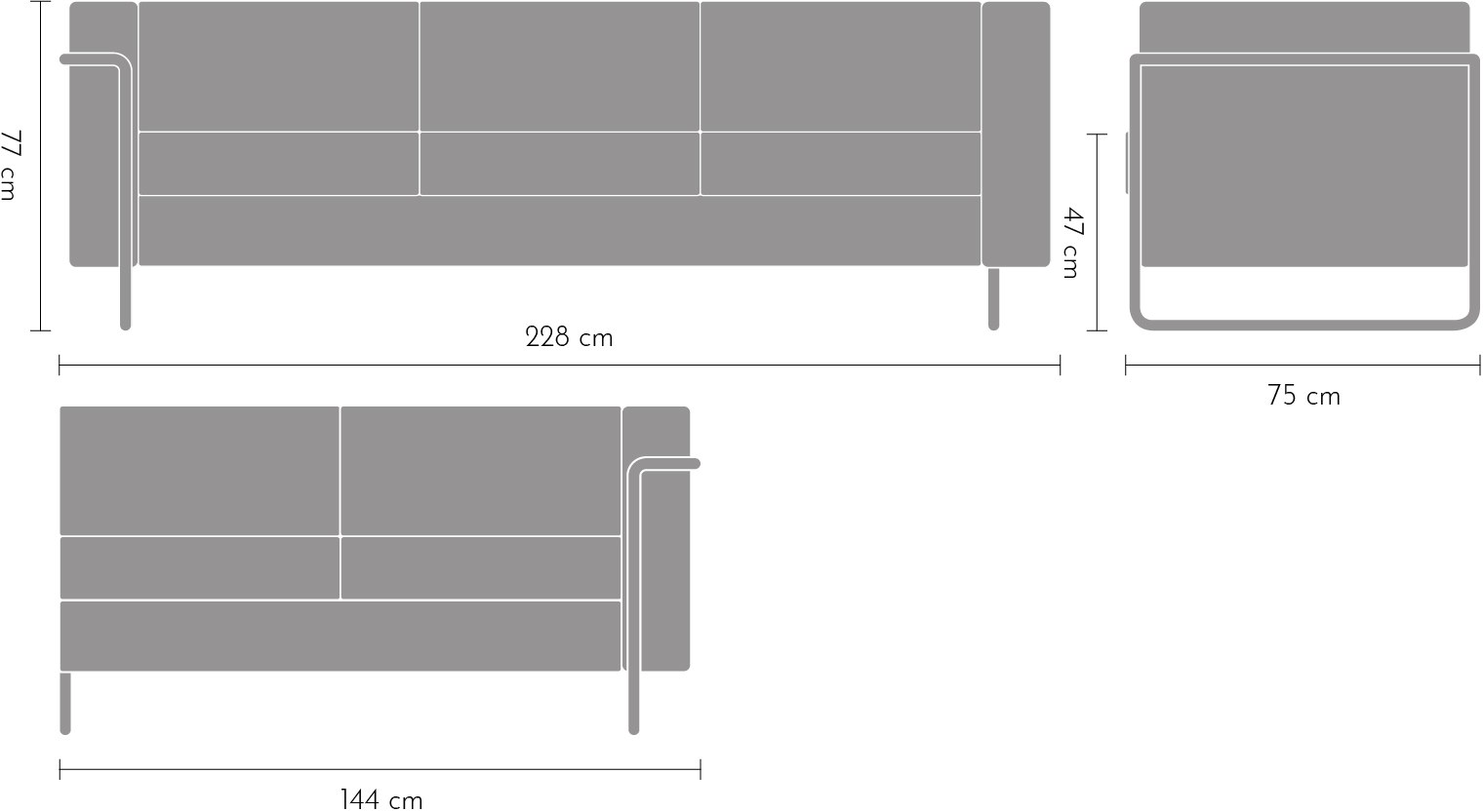 Corner sofa dimension drawing
