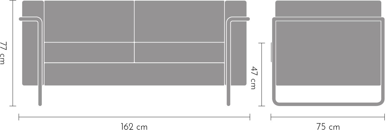 Two-seat sofa dimension drawing